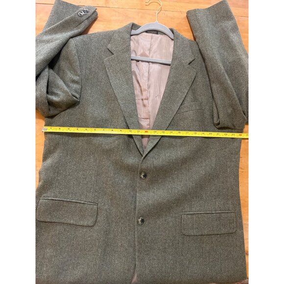 Oscar De La Renta green herring bone lams wool blazer sz 46L single vent 2 butto - Picture 4 of 11